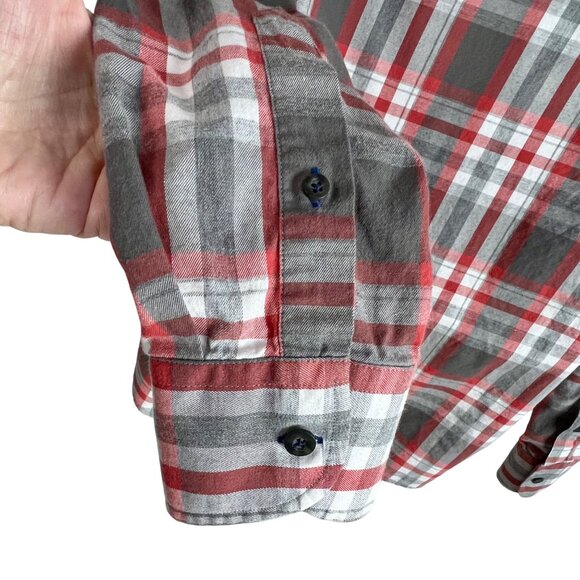 Untuckit Plaid Button-Up Shirt XL 100% Cotton Red Gray Long Sleeve Soft - Picture 6 of 9